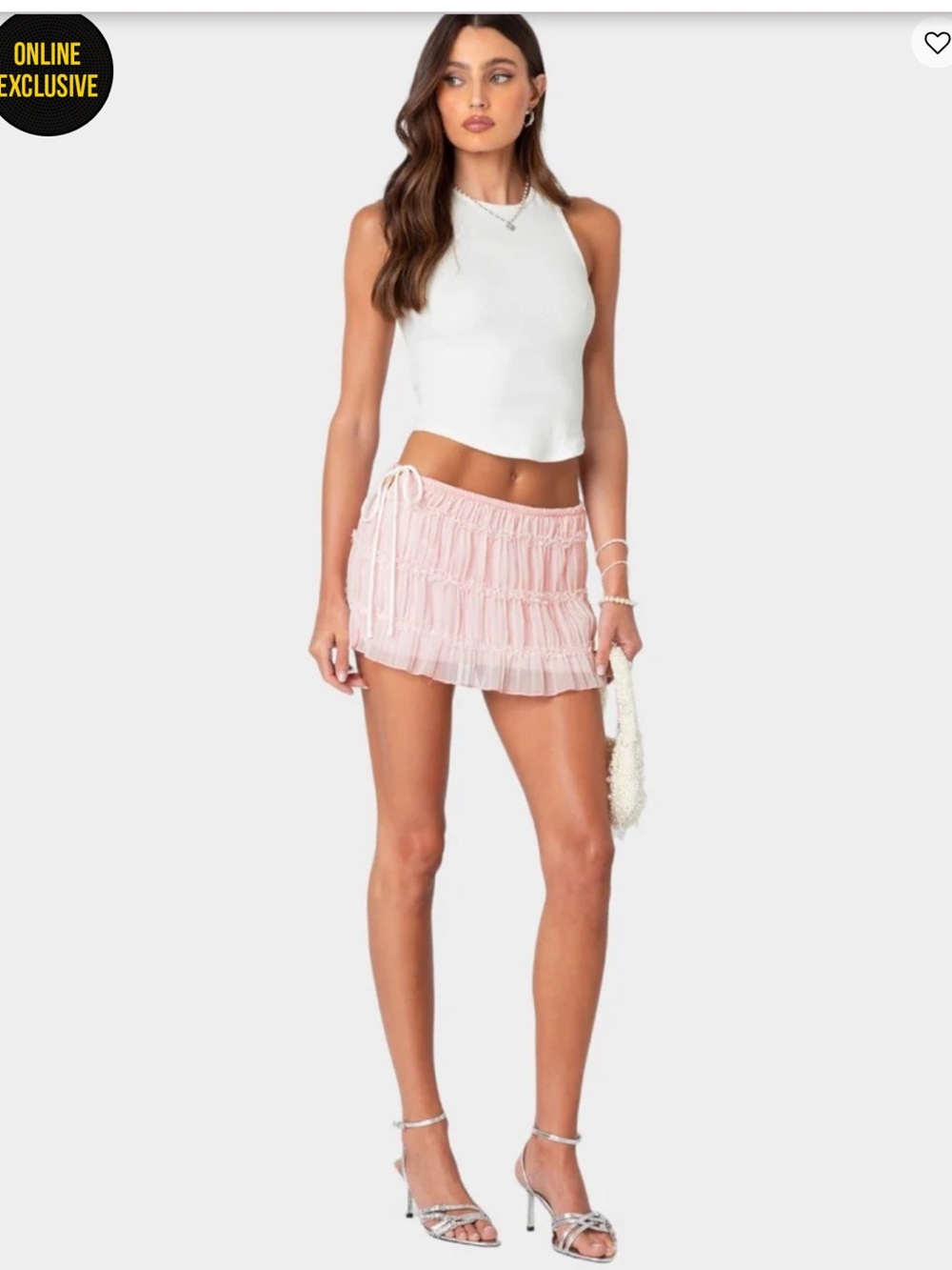 NWT EDIKTED Abrielle Tiered Chiffon pink Mini Skirt
